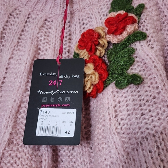 PEPITA soft pink knitted Sweater floral embroidered - Picture 10 of 12